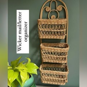 Boho vintage wicker mail organizer
